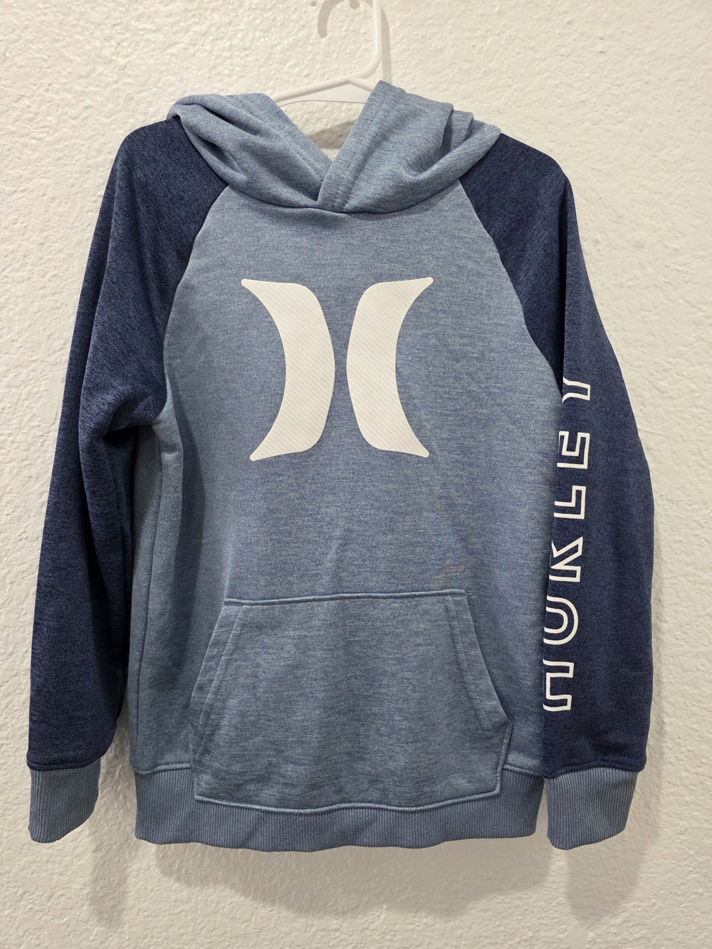 Hurley Two-Tone Blue Raglan Hoodie with White Logo